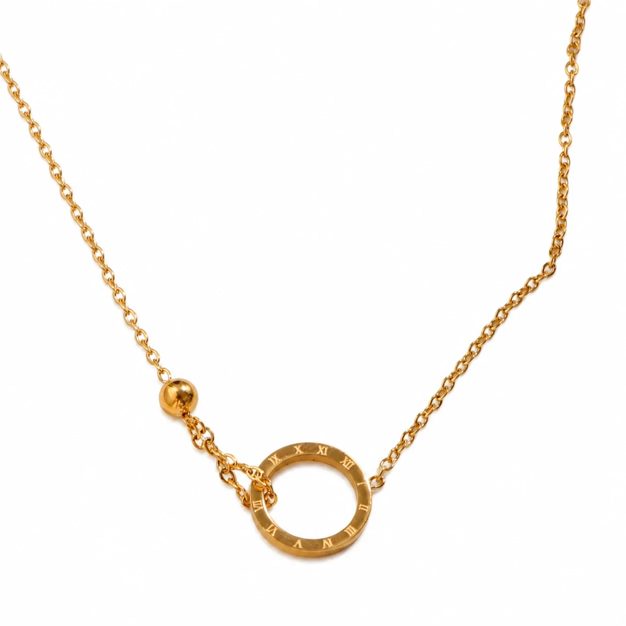Refined Gold-Plated Roman Ring Bead Chain Necklace