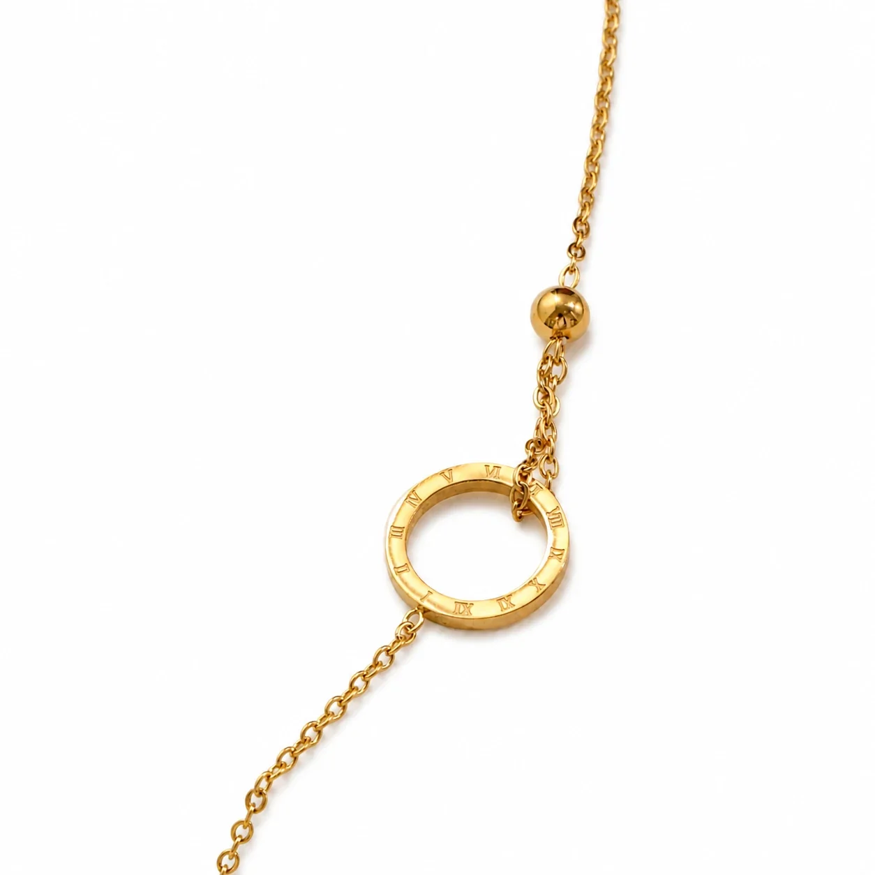 Refined Gold-Plated Roman Ring Bead Chain Necklace