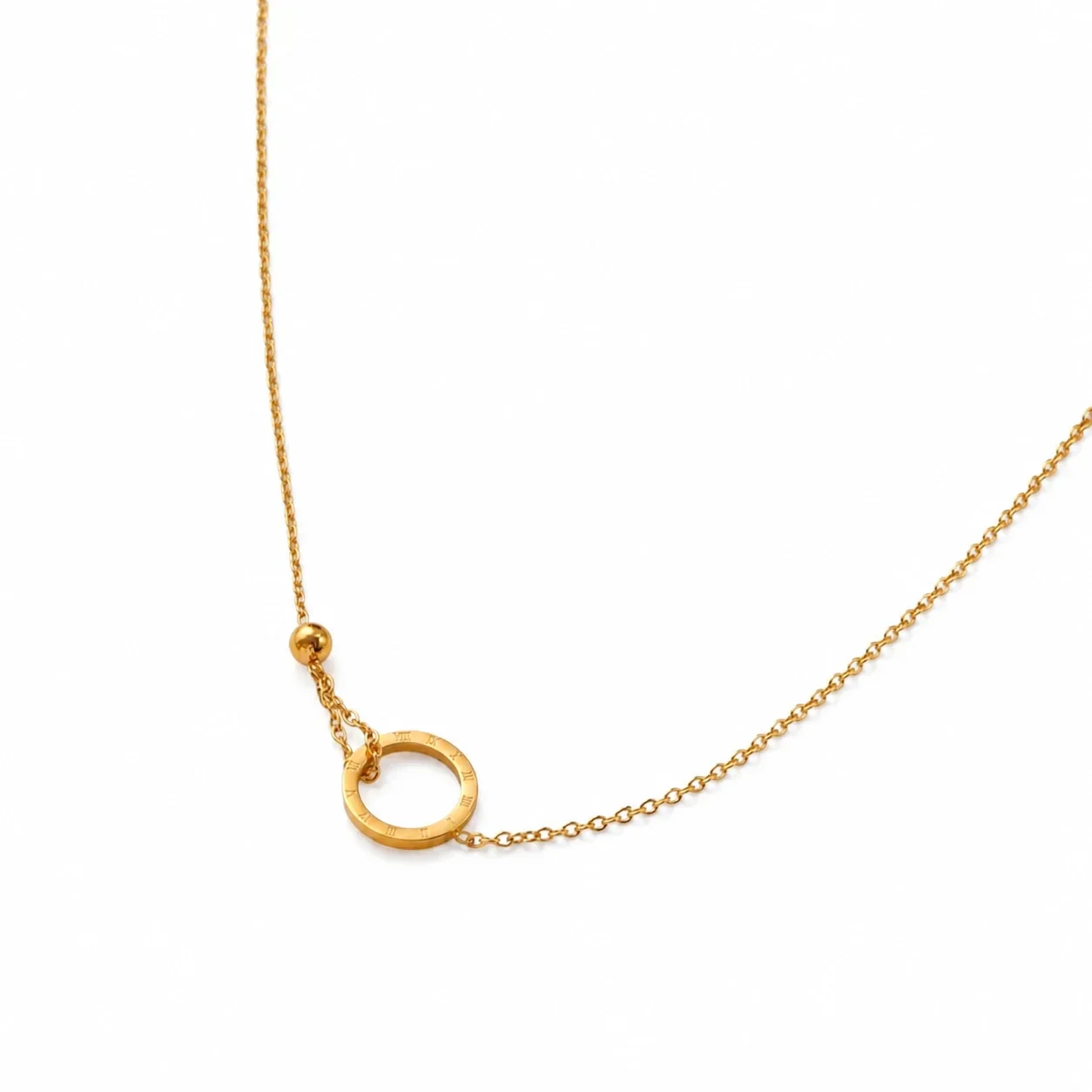 Refined Gold-Plated Roman Ring Bead Chain Necklace