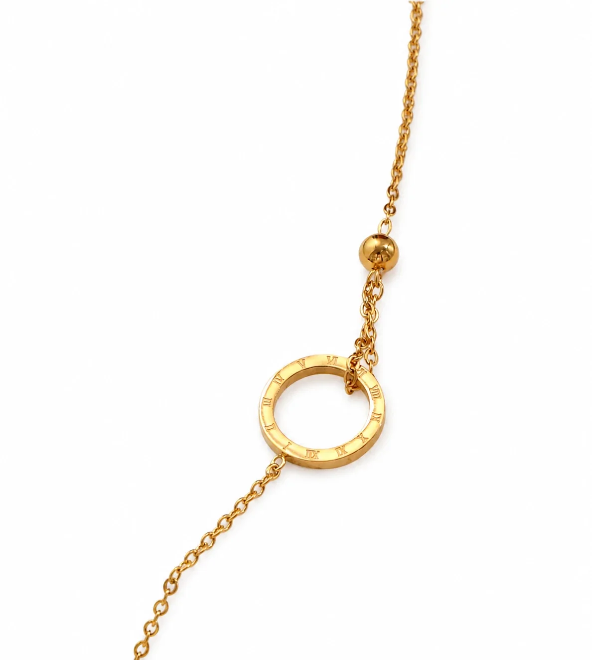 Refined Gold-Plated Roman Ring Bead Chain Necklace - Gold