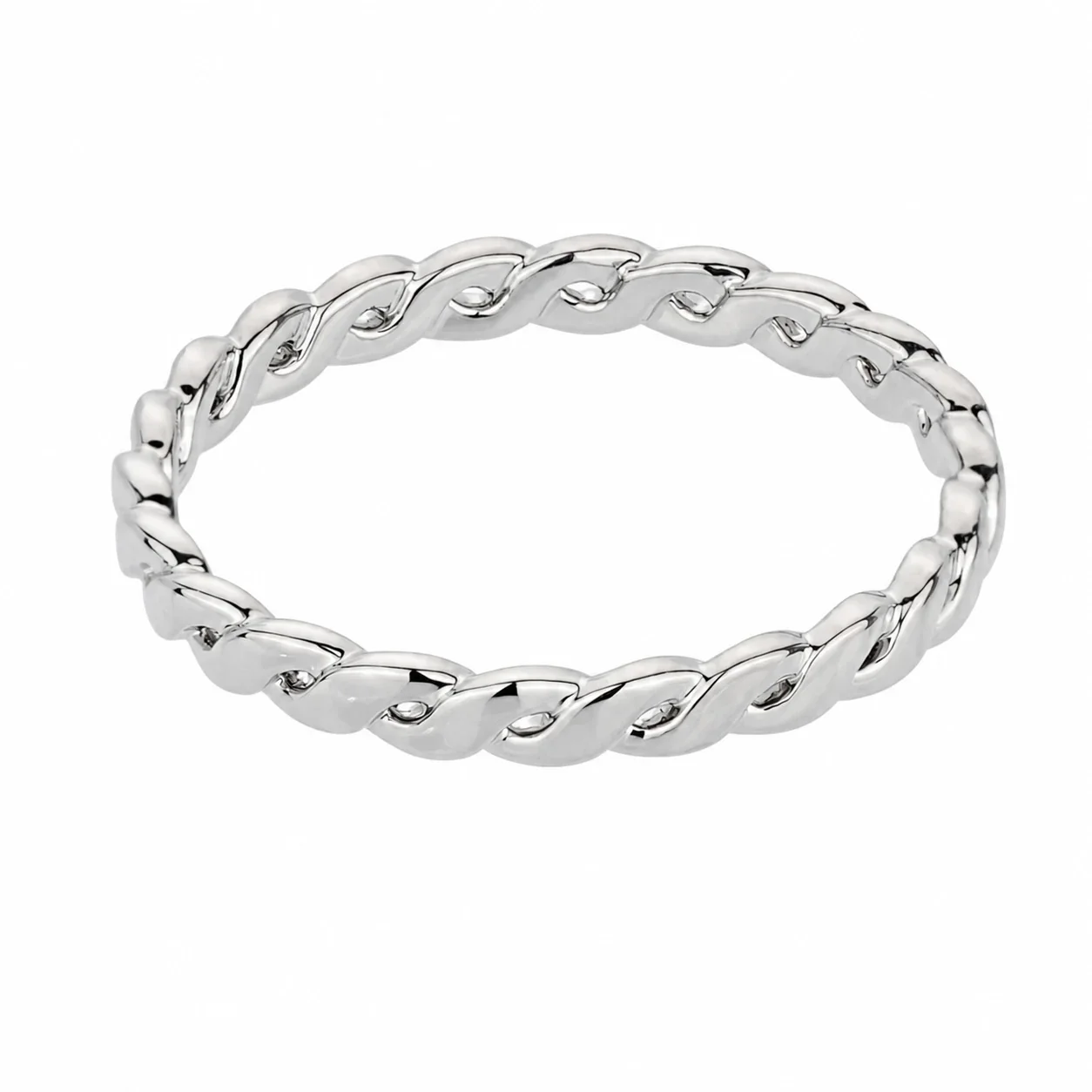 Polished Silver-Plated Stainless Steel Braided Link Band Ring