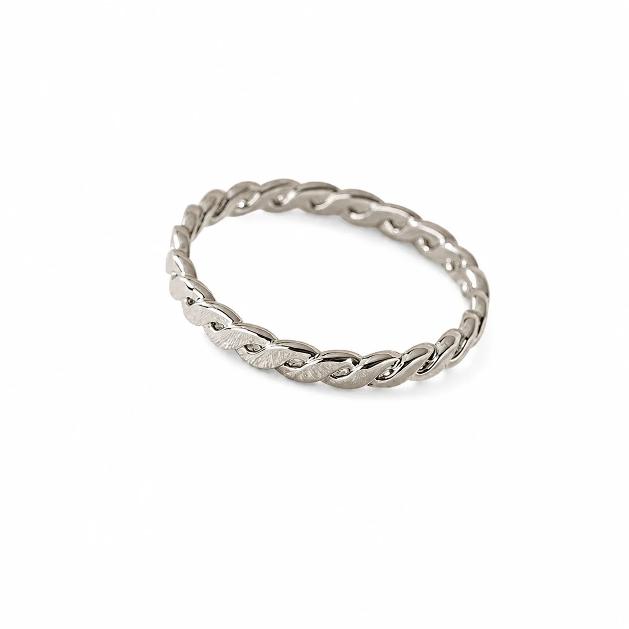 Polished Silver-Plated Stainless Steel Braided Link Band Ring