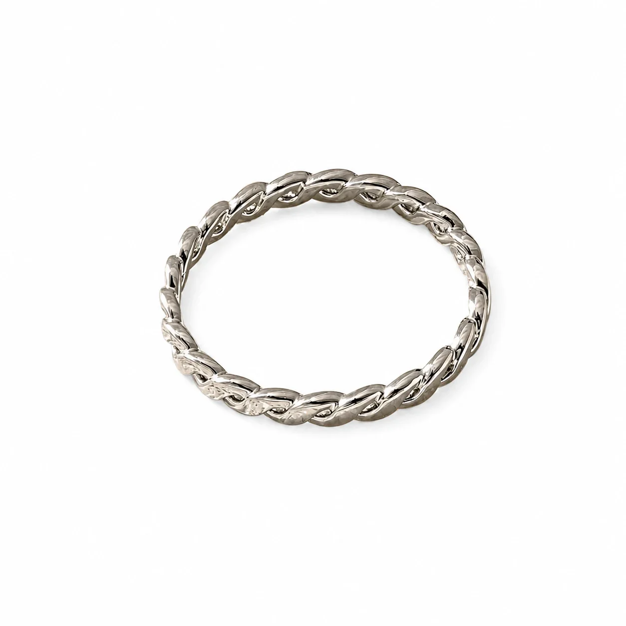 Polished Silver-Plated Stainless Steel Braided Link Band Ring