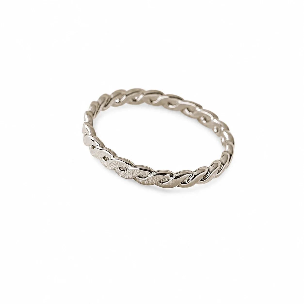 Polished Silver-Plated Stainless Steel Braided Link Band Ring