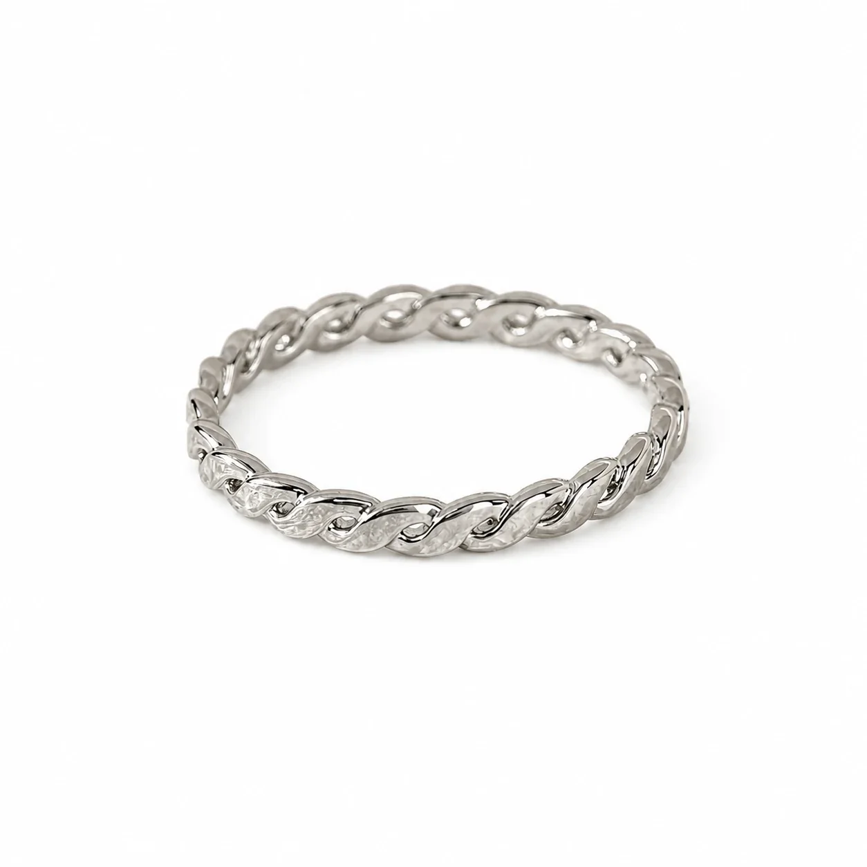 Polished Silver-Plated Stainless Steel Braided Link Band Ring