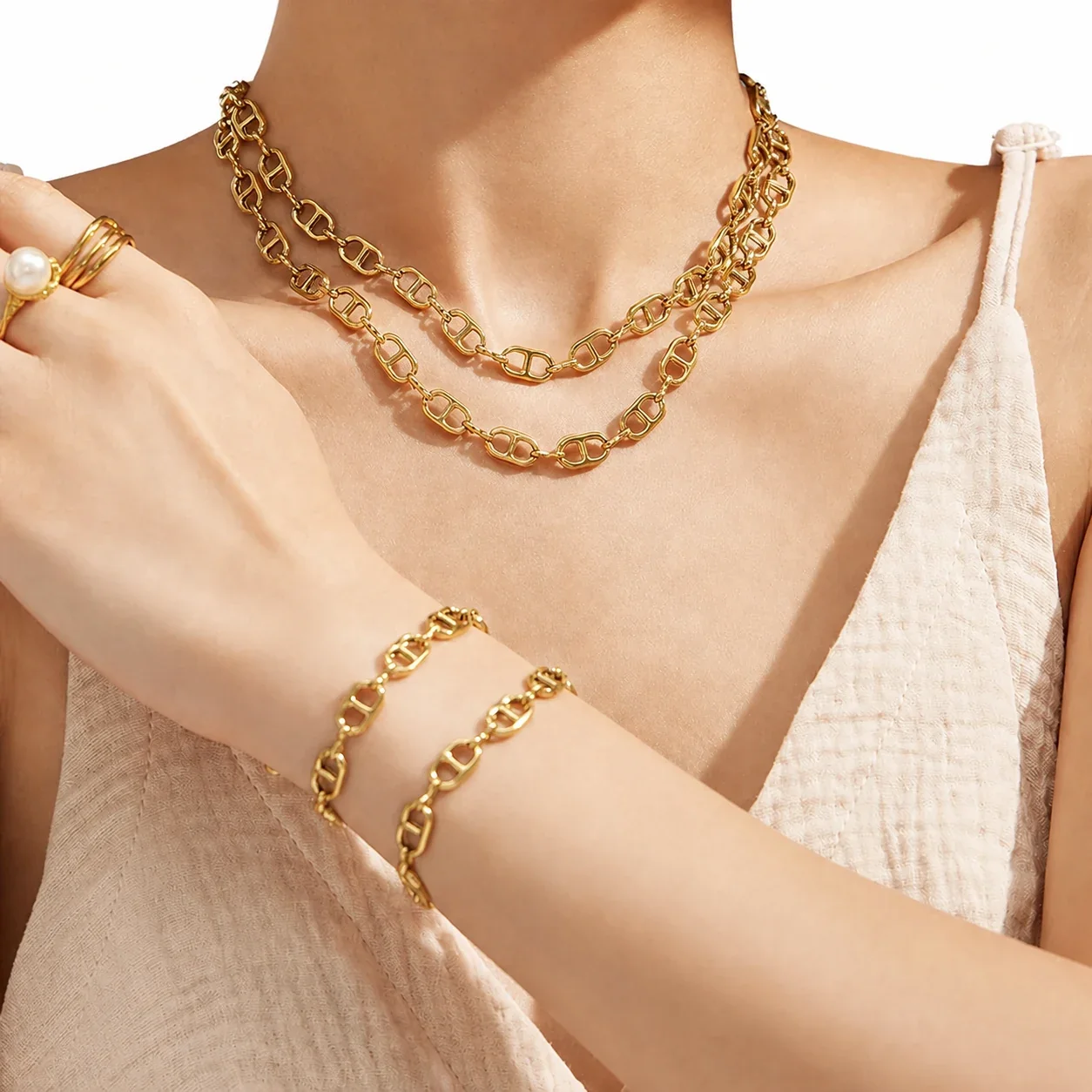 Bold 316L Stainless Steel Mariner Link Jewelry Set