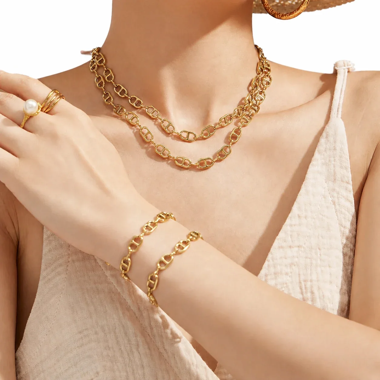 Bold 316L Stainless Steel Mariner Link Jewelry Set