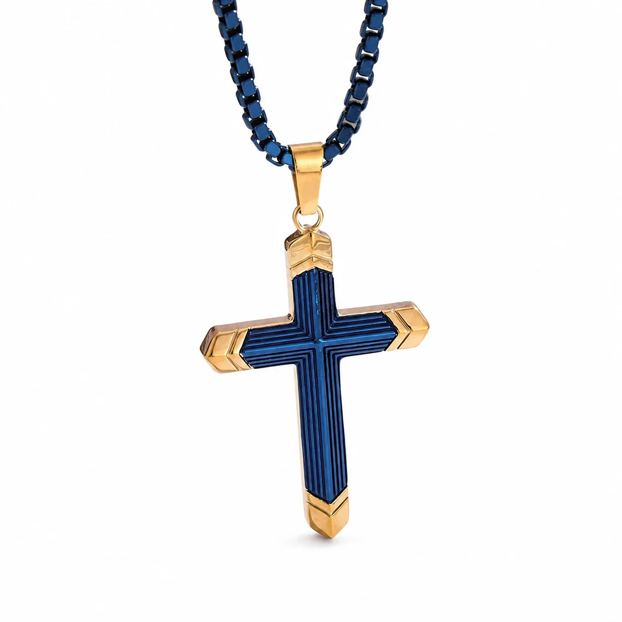 Bold 316 Stainless Steel Ribbed Cross Pendant Necklace