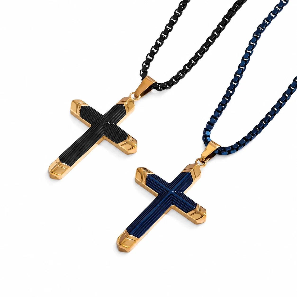 Bold 316 Stainless Steel Ribbed Cross Pendant Necklace