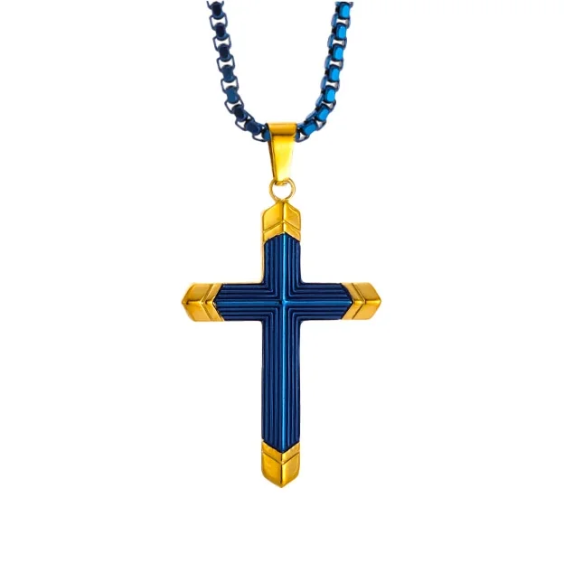 Bold 316 Stainless Steel Ribbed Cross Pendant Necklace
