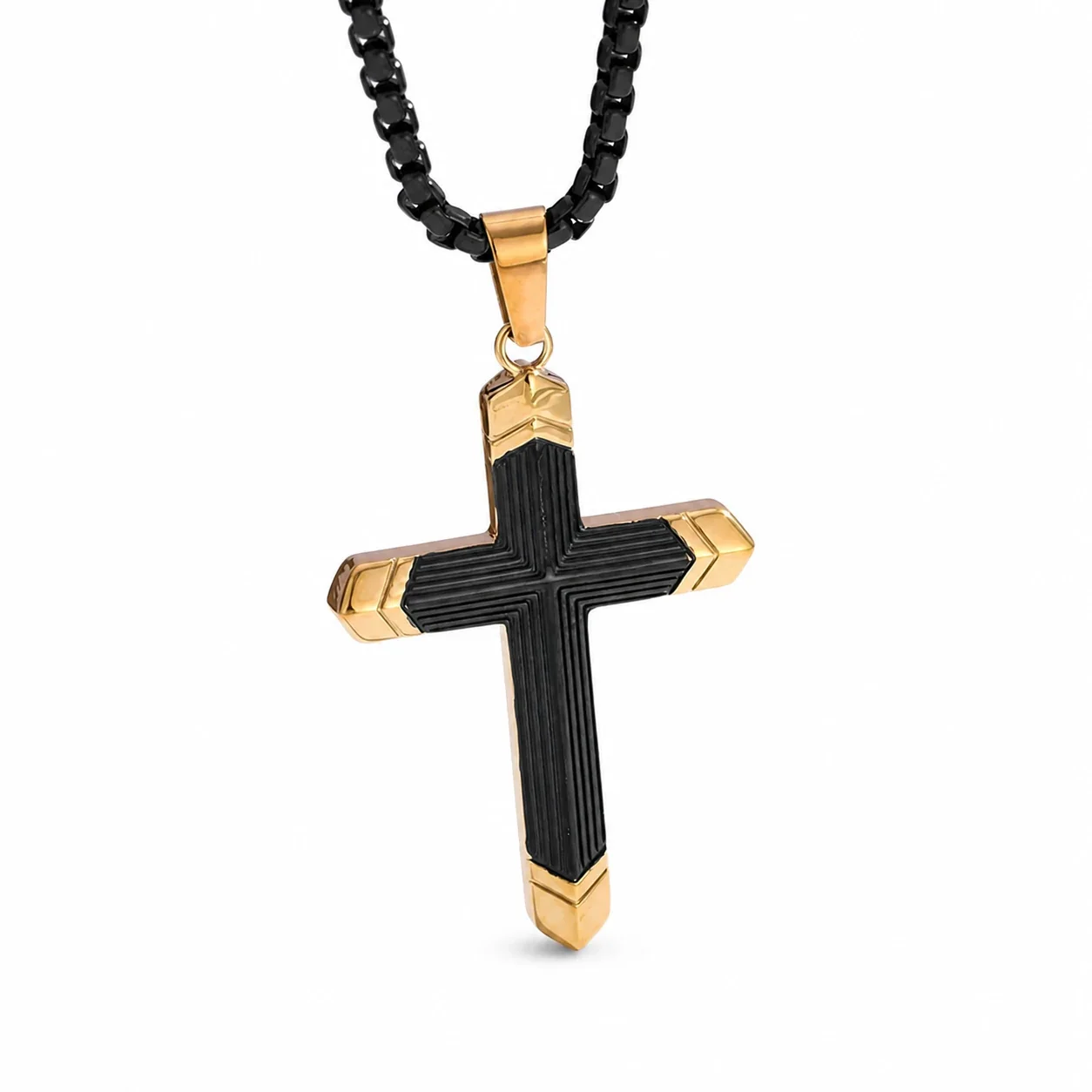 Bold 316 Stainless Steel Ribbed Cross Pendant Necklace