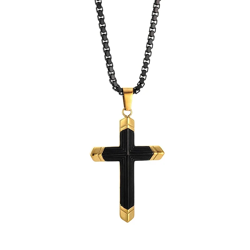 Bold 316 Stainless Steel Ribbed Cross Pendant Necklace