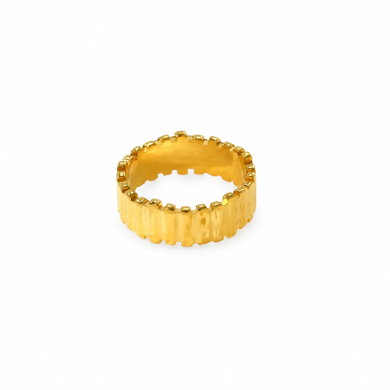 Wide Band Ring, Stepped Bar Texture, Gold-Plated Stainless Steel