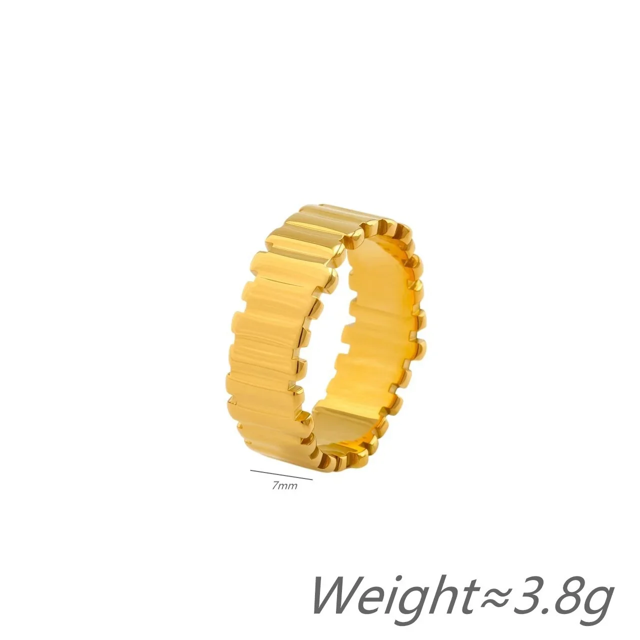 Wide Band Ring, Stepped Bar Texture, Gold-Plated Stainless Steel