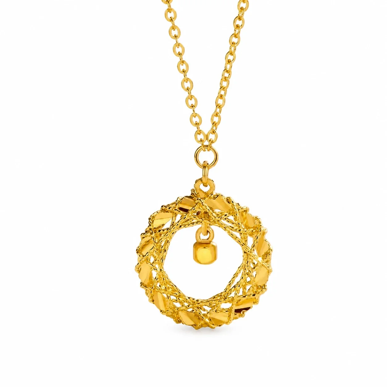 Zarte goldplattierte Edelstahl Halskette mit gewebtem Hoop-Anhänger