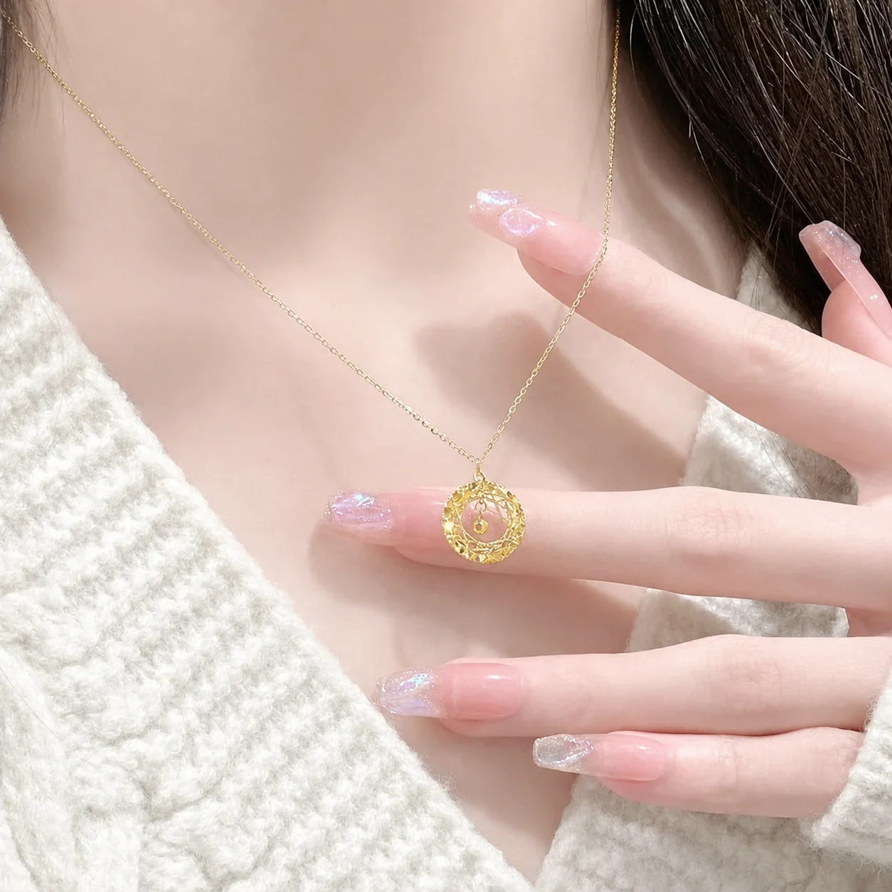 Delicate Gold-Plated Stainless Steel Woven Hoop Necklace