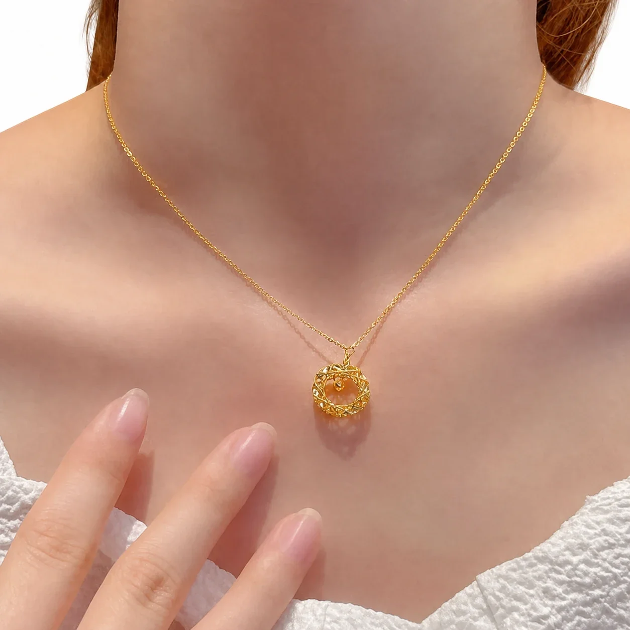 Delicate Gold-Plated Stainless Steel Woven Hoop Necklace