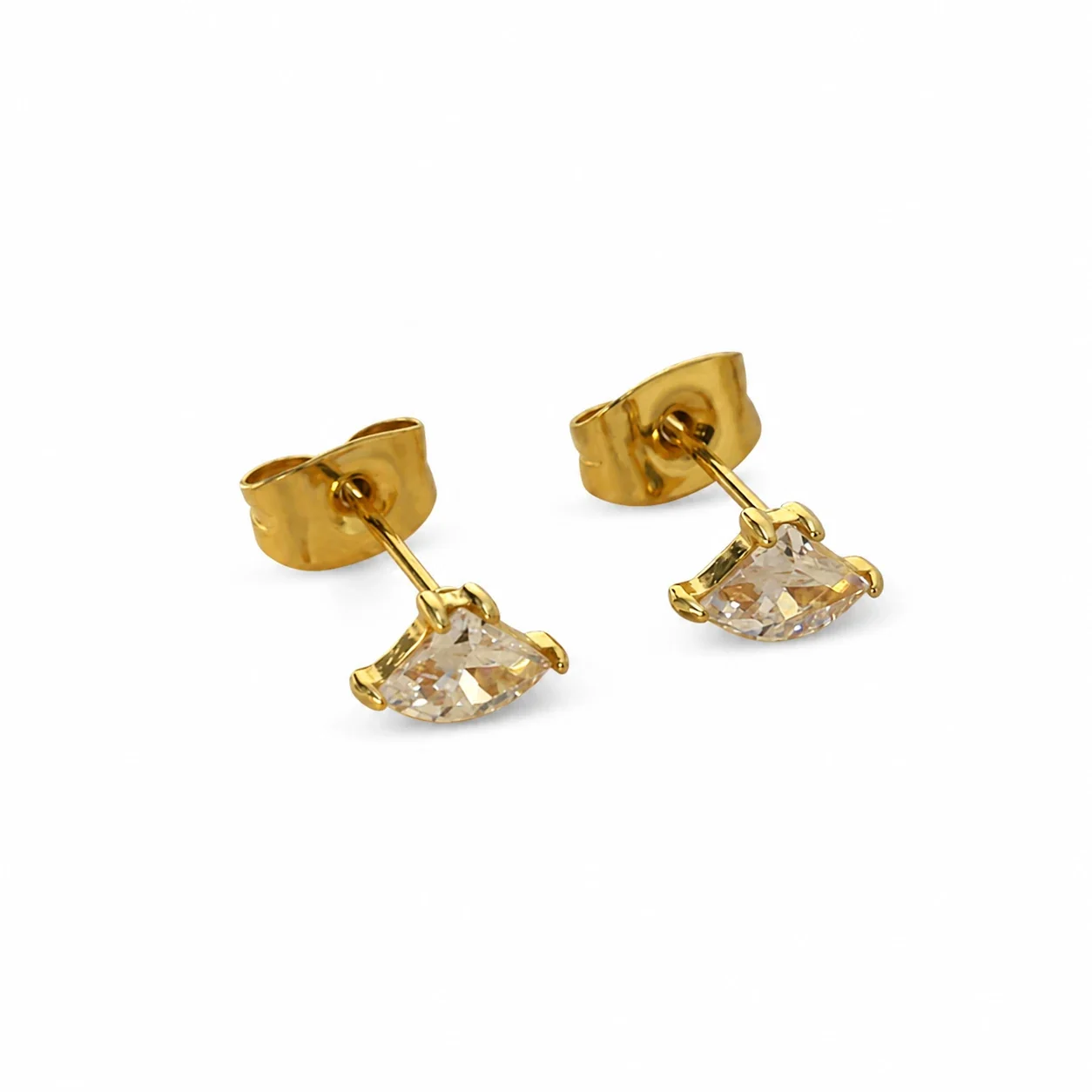 Mini Crystal Fan & Clover 316 Stainless Steel Stud Earrings