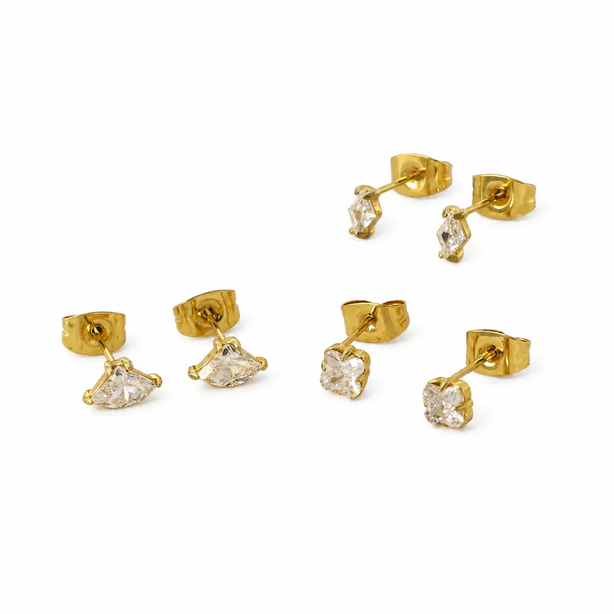 Mini Crystal Fan & Clover 316 Stainless Steel Stud Earrings