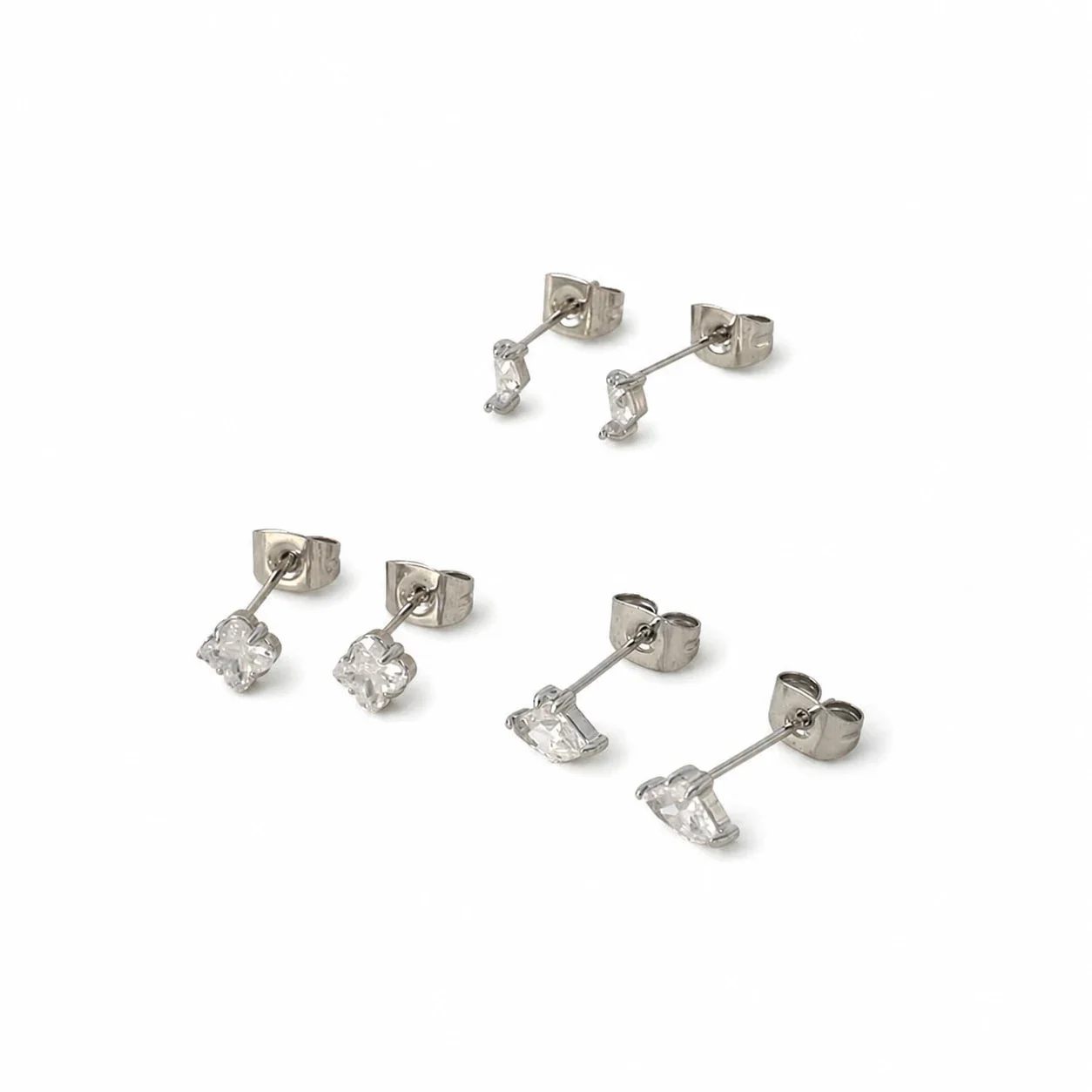 Mini Crystal Fan & Clover 316 Stainless Steel Stud Earrings