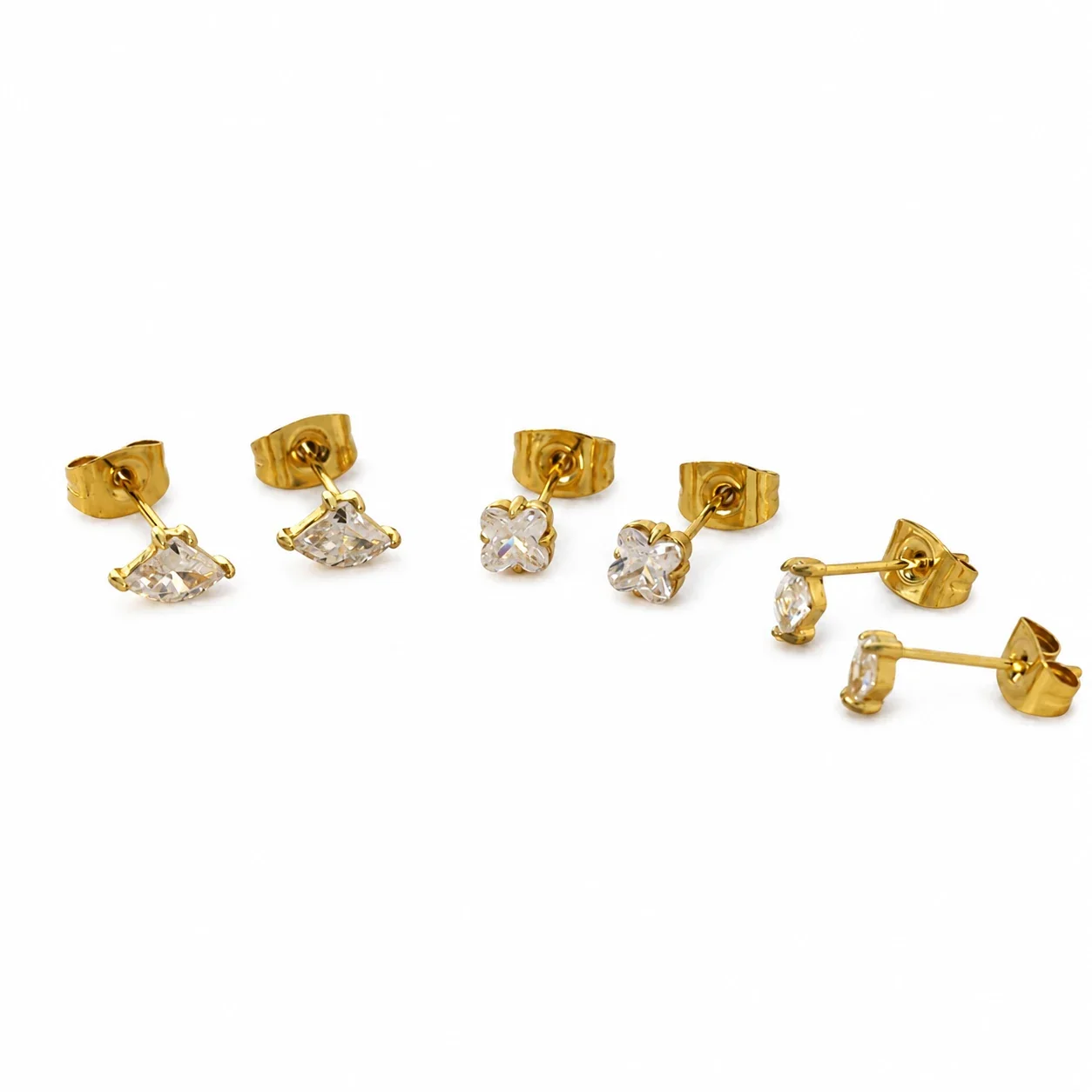 Mini Crystal Fan & Clover 316 Stainless Steel Stud Earrings