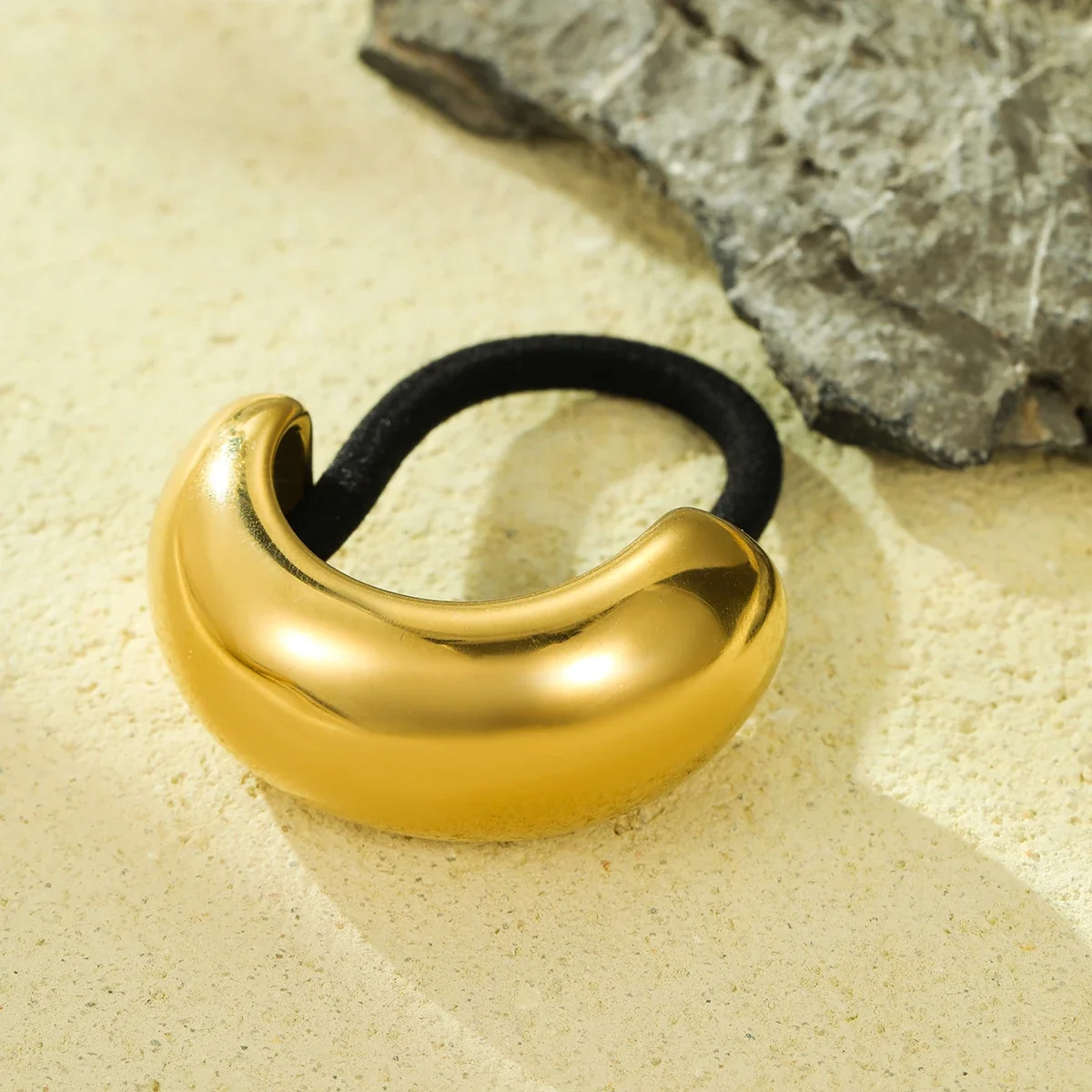 Hair Tie with Hollow Crescent 18K Gold-Plated Stainless Steel