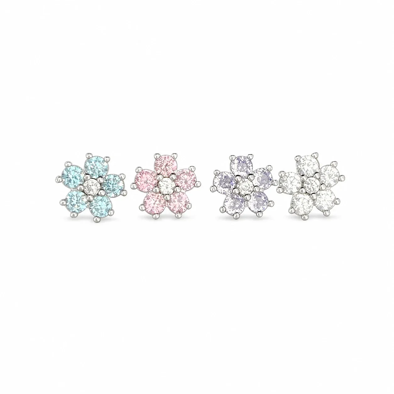 Petite 316 Stainless Flower CZ Stud Earrings