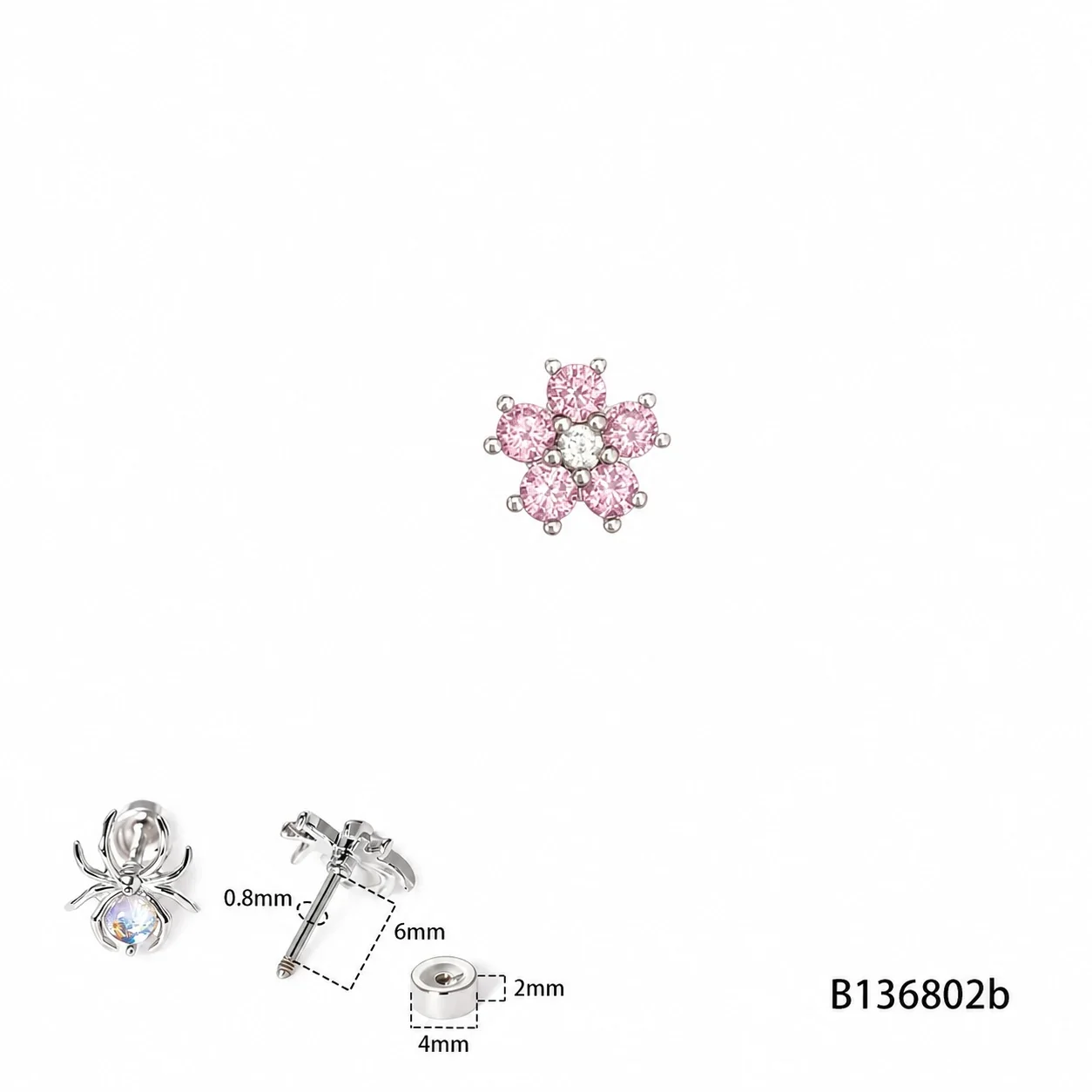 Petite 316 Stainless Flower CZ Stud Earrings - Light Purple