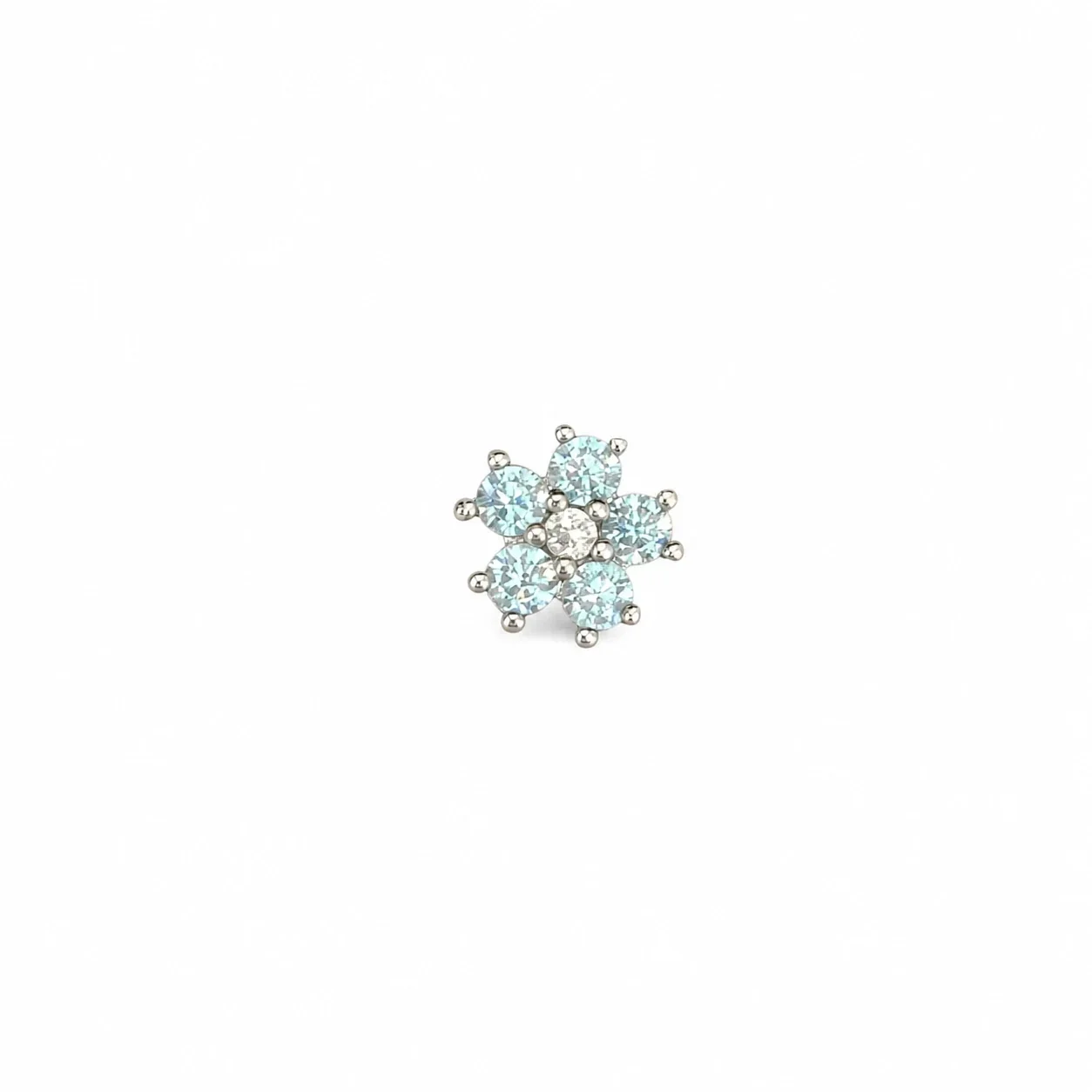 Petite 316 Stainless Flower CZ Stud Earrings - Light Aqua