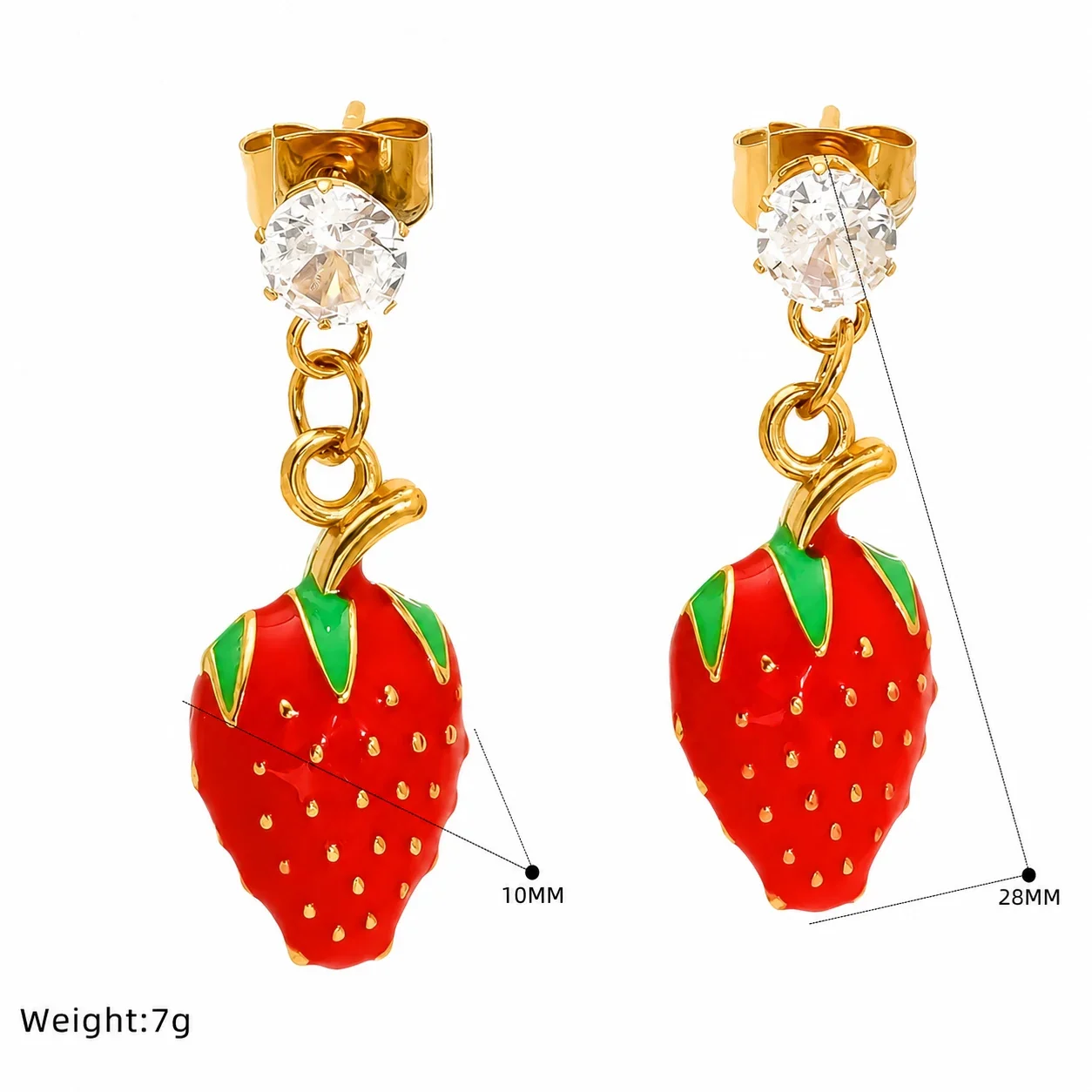 Playful Gold-Tone Stainless Steel CZ Enamel Fruit Drop Earrings