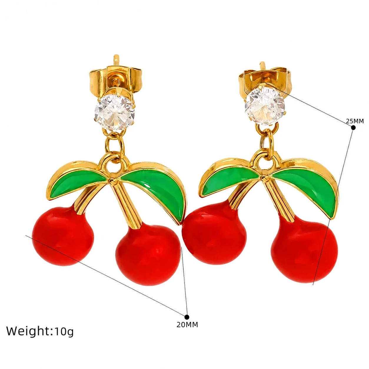 Playful Gold-Tone Stainless Steel CZ Enamel Fruit Drop Earrings - Gold Chili Pepper