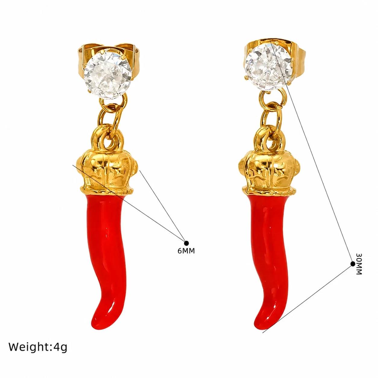Playful Gold-Tone Stainless Steel CZ Enamel Fruit Drop Earrings - Gold Double Cherry