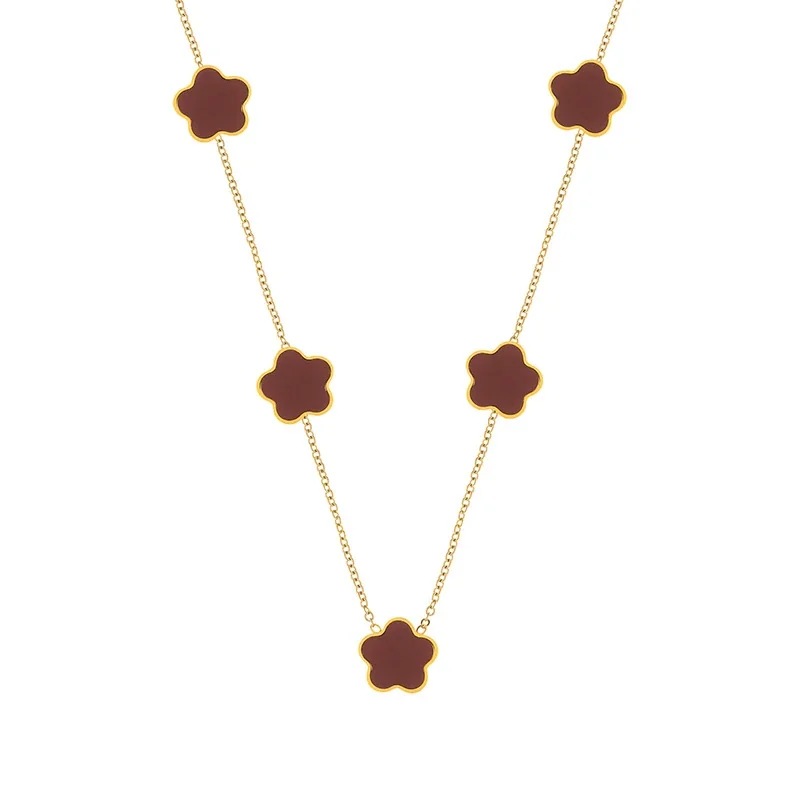 Five Clover Inlay Gold PVD 316 Stainless Steel Necklace