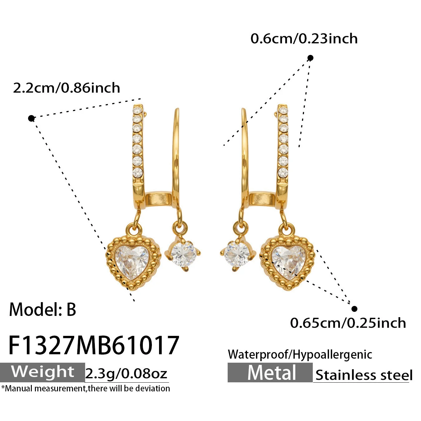 Huggie-oorringen met hanger van cubic zirkonia, roestvrij staal productfoto