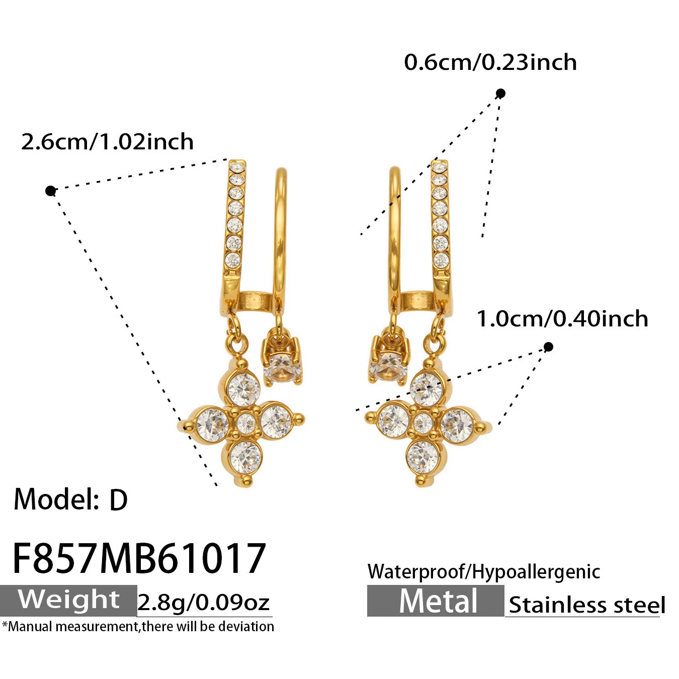 Huggie-oorringen met hanger van cubic zirkonia, roestvrij staal productfoto