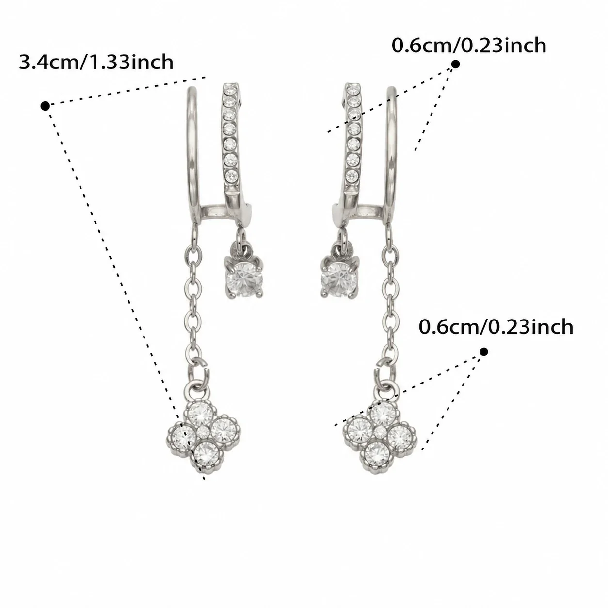 Huggie-oorringen met hanger van cubic zirkonia, roestvrij staal productfoto