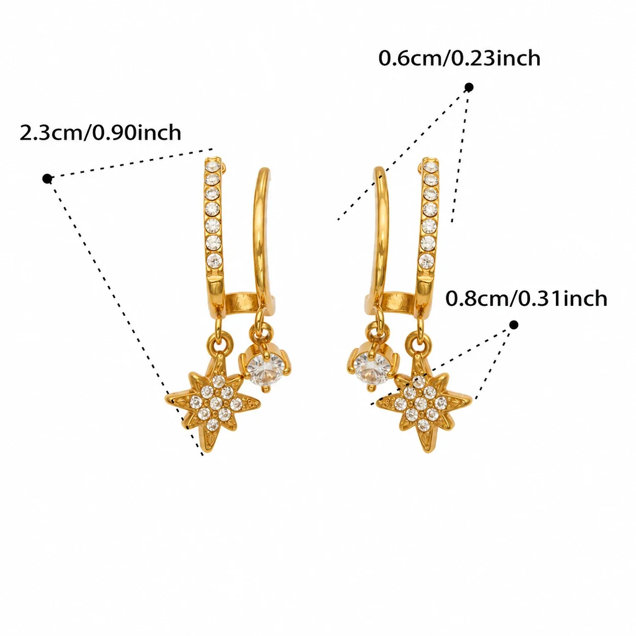 Huggie-oorringen met hanger van cubic zirkonia, roestvrij staal productfoto