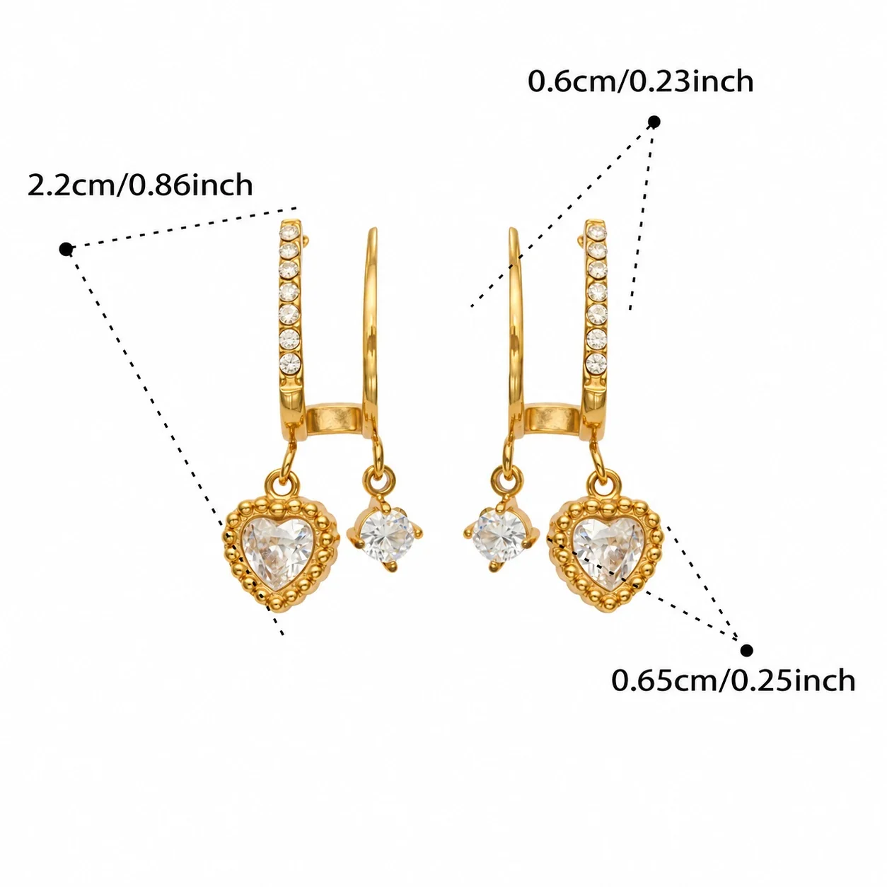 Huggie-oorringen met hanger van cubic zirkonia, roestvrij staal productfoto
