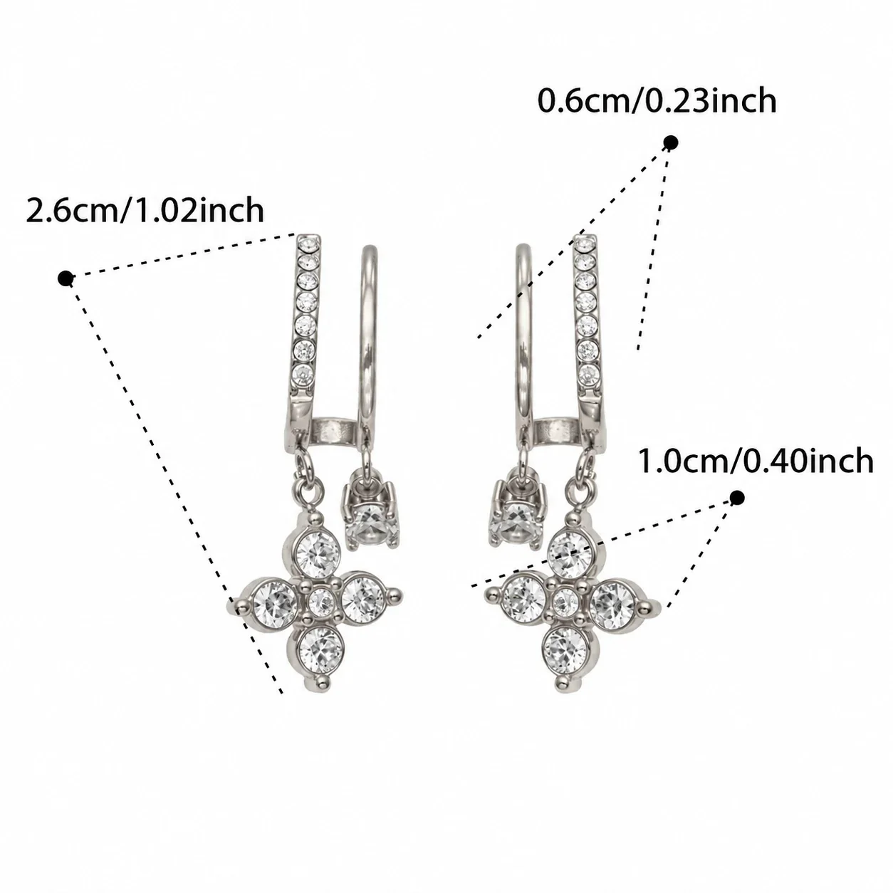 Huggie-oorringen met hanger van cubic zirkonia, roestvrij staal productfoto