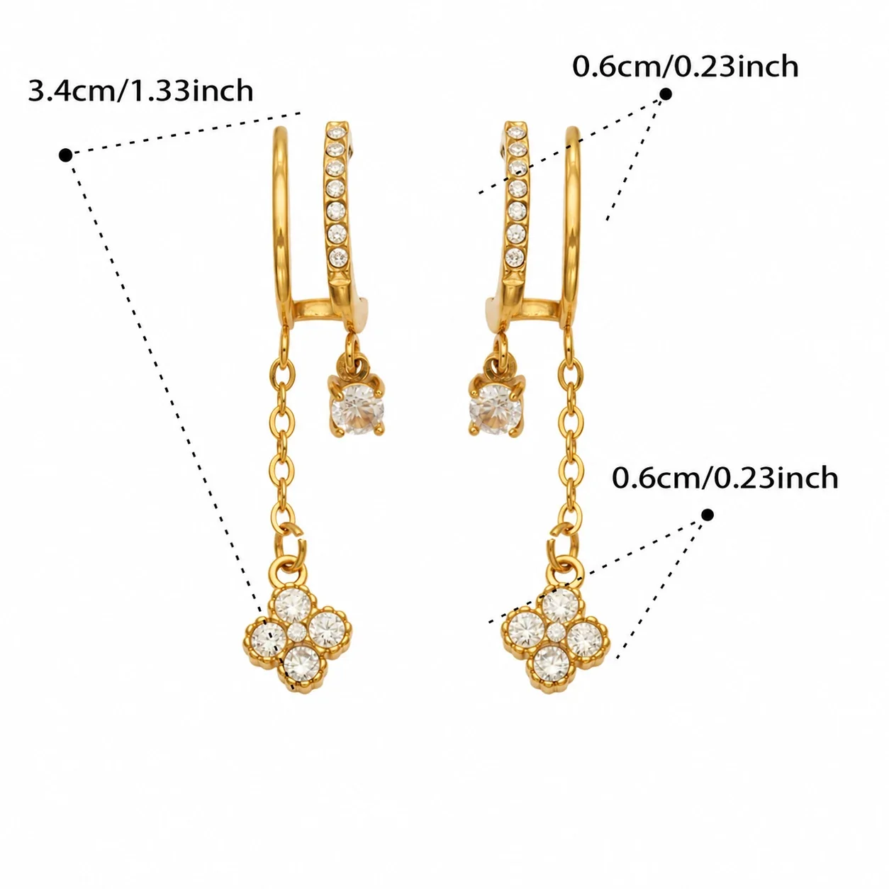 Huggie-oorringen met hanger van cubic zirkonia, roestvrij staal productfoto