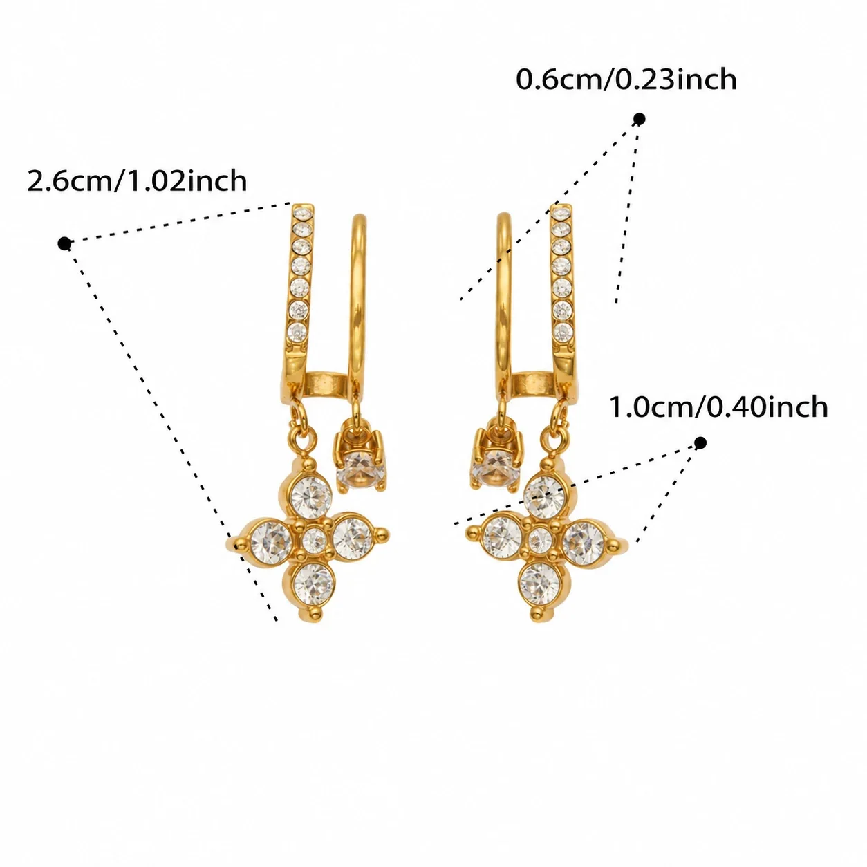 Huggie-oorringen met hanger van cubic zirkonia, roestvrij staal productfoto