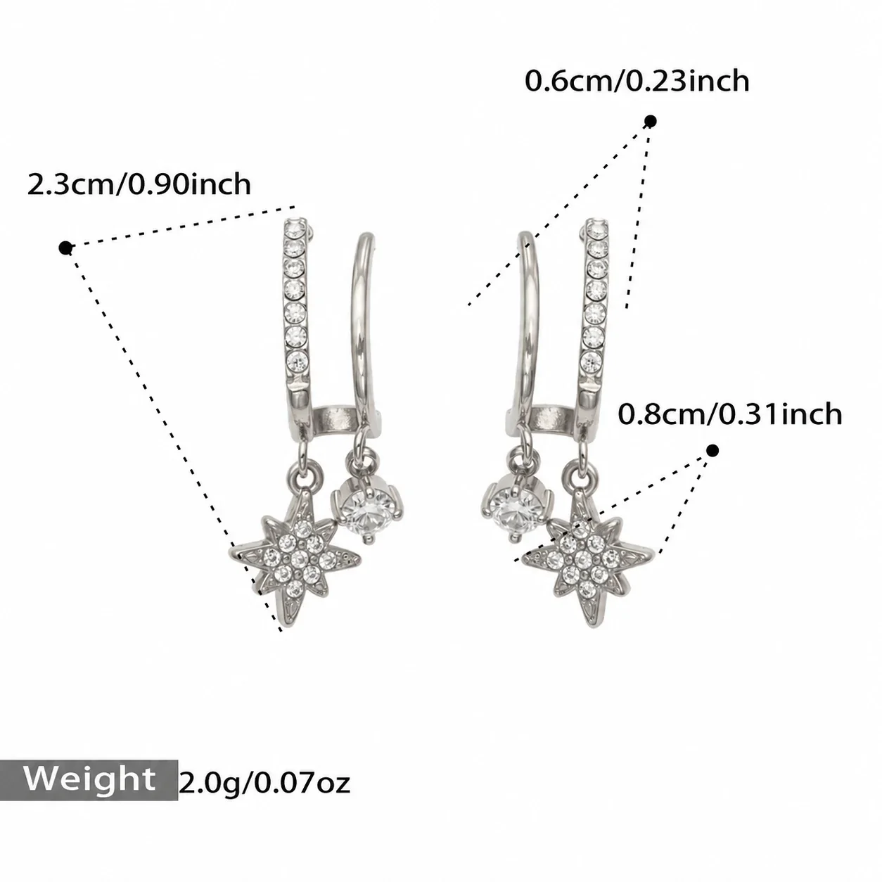 Huggie-oorringen met hanger van cubic zirkonia, roestvrij staal productfoto