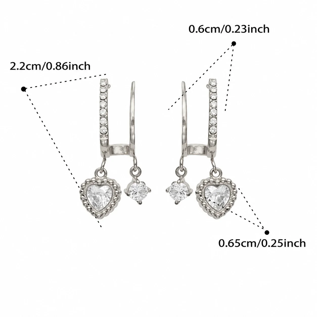 Huggie-oorringen met hanger van cubic zirkonia, roestvrij staal productfoto