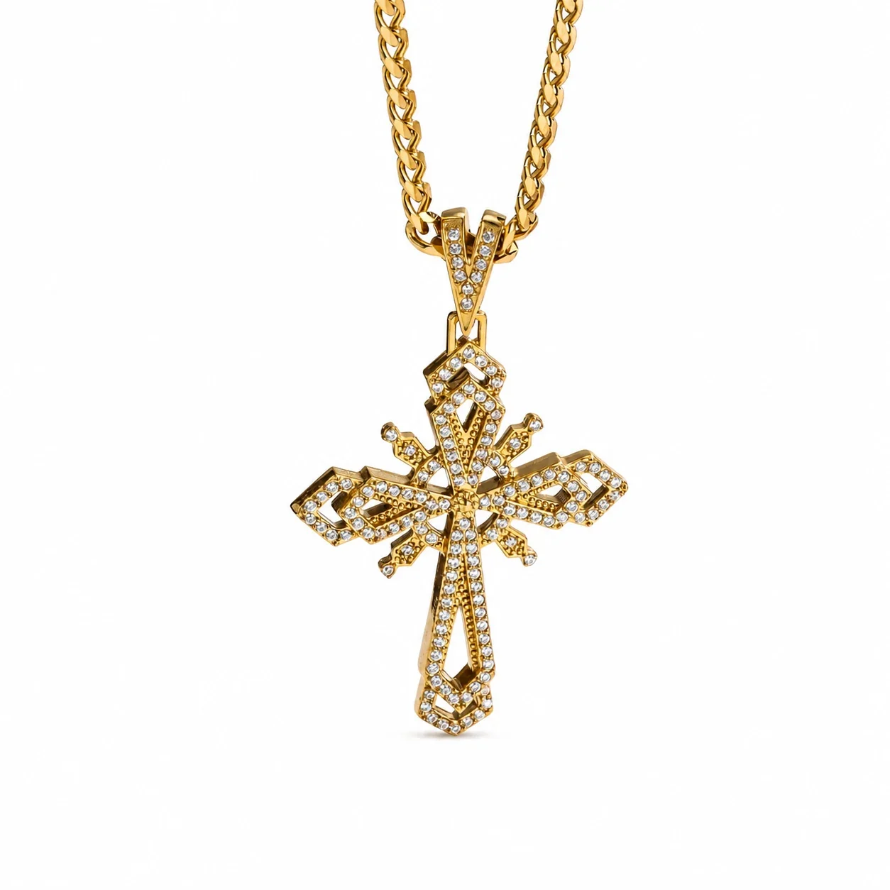 Gothic Openwork Pavé Cross on Curb Chain Necklace