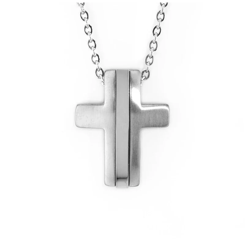 Sleek 316 Stainless Steel Layered Cross Pendant Necklace