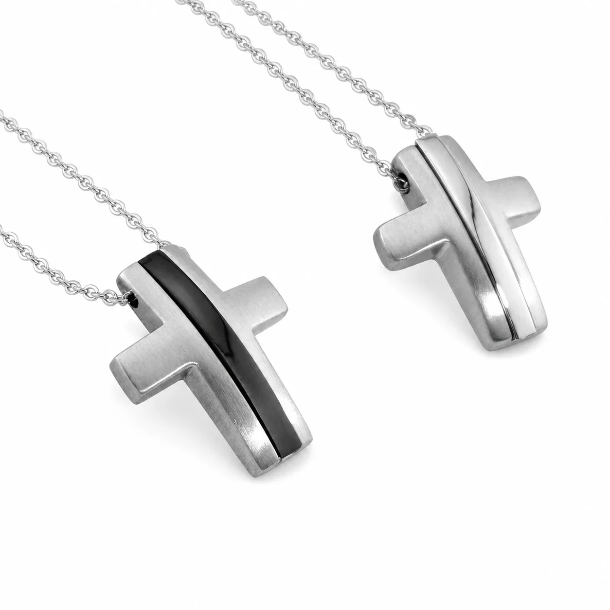 Sleek 316 Stainless Steel Layered Cross Pendant Necklace