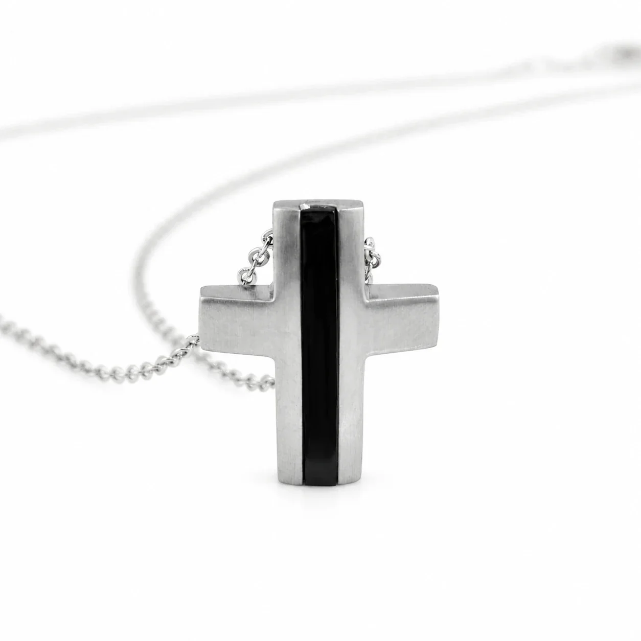 Sleek 316 Stainless Steel Layered Cross Pendant Necklace - Silver Black Cross