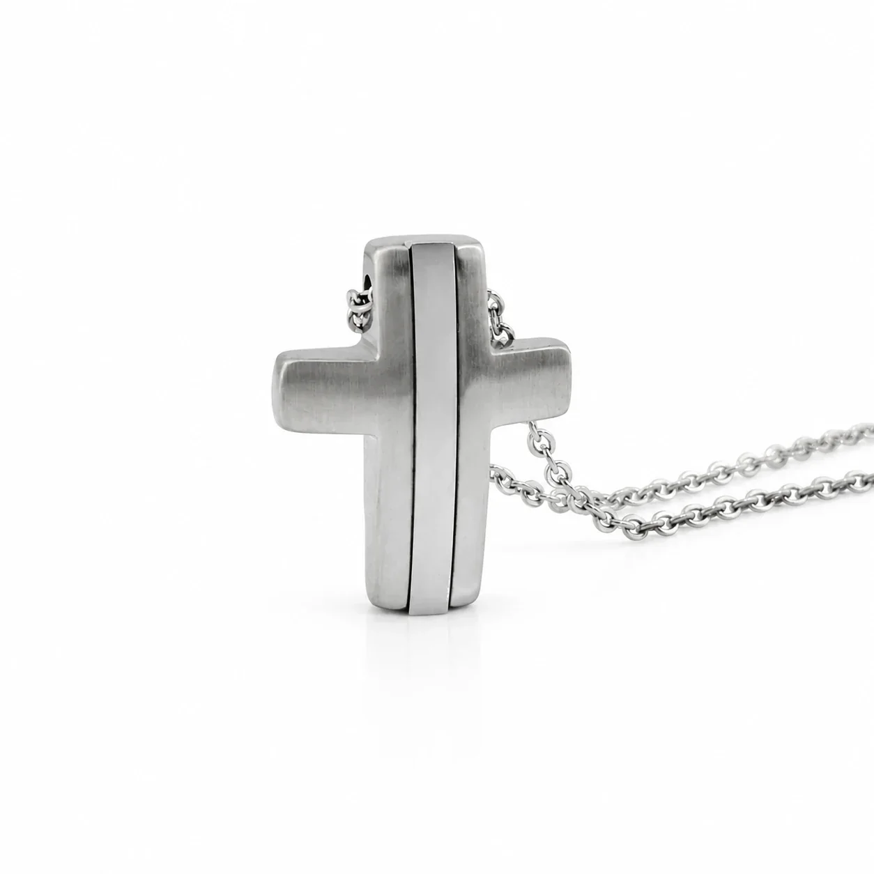 Sleek 316 Stainless Steel Layered Cross Pendant Necklace - Silver Cross