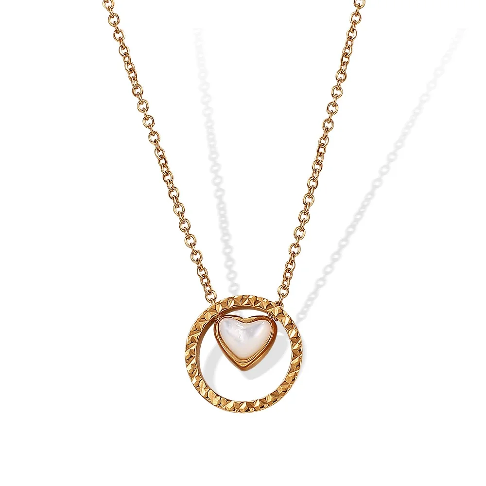 Necklace: Heart Shell Textured Circle 18K Gold-Plated