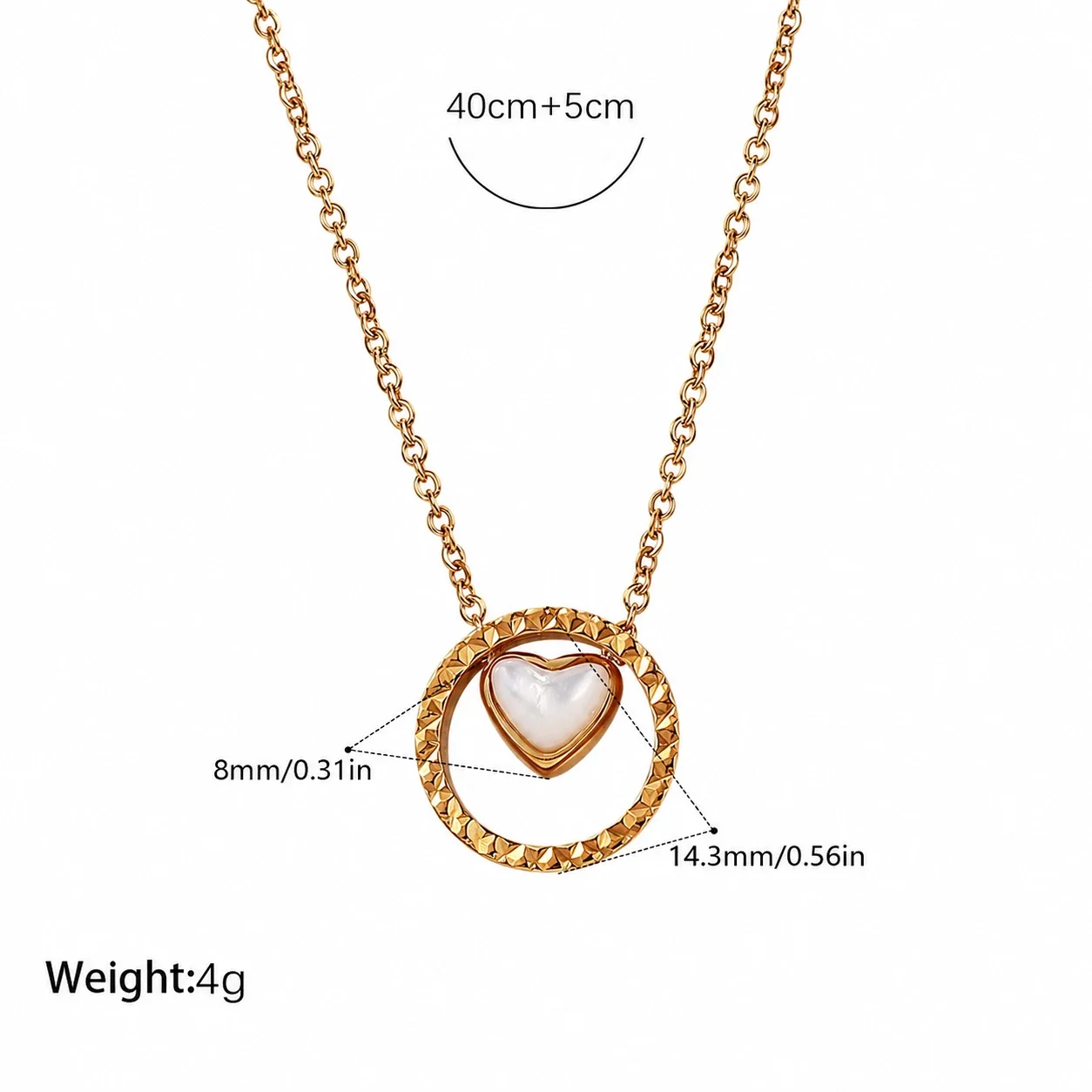 Necklace: Heart Shell Textured Circle 18K Gold-Plated - Gold